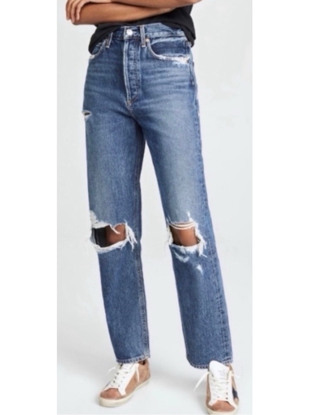 AGOLDE Jeans 90s Distressed Destroyed Straight Blue Size 28